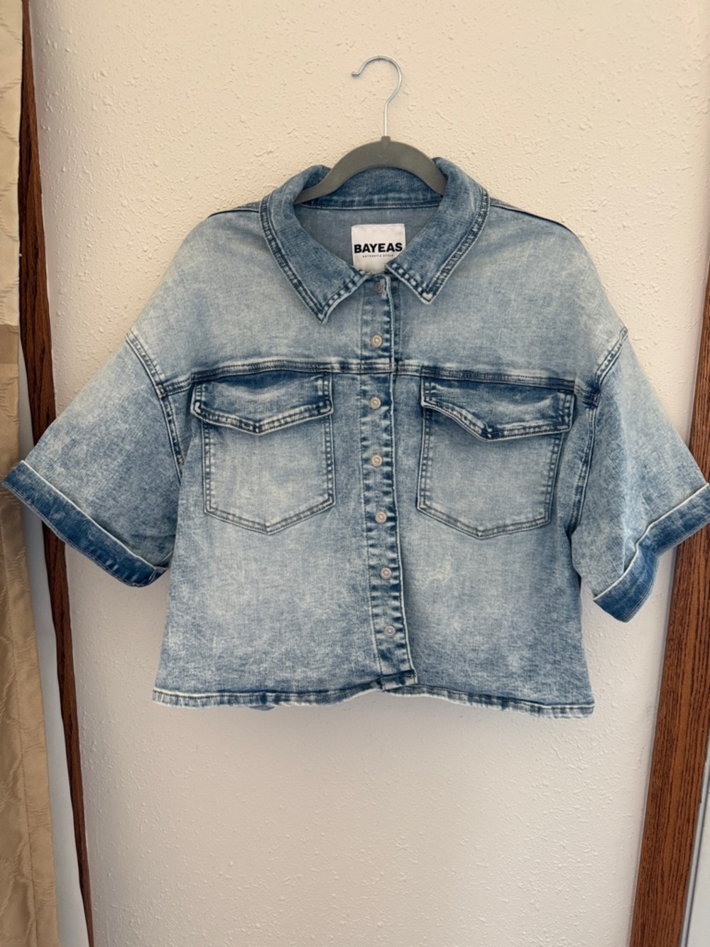 Bayeas Light Wash Cropped Denim Jacket